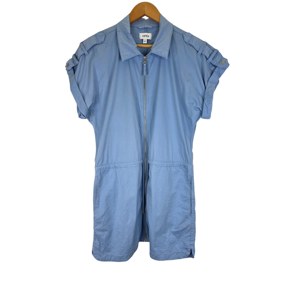 Pistola Meg Dress Women M Eggshell Blue Cotton Utility Zip Front Drawstring